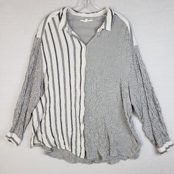 Jane + Delancey Crinkled Blouse Top Shirt Striped Colorblock size 2X Button-up - Picture 2 of 13